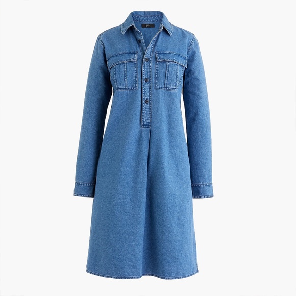 J. Crew | Dresses | New Jcrew Chambray Shirt Dress With Utility Pockets ...